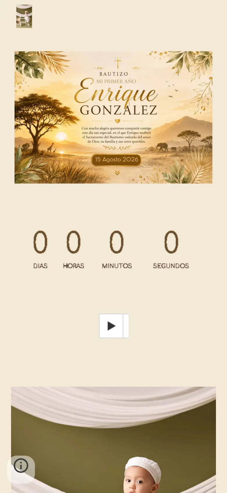 Vista móvil de la invitación digital para el bautizo de Enrique González